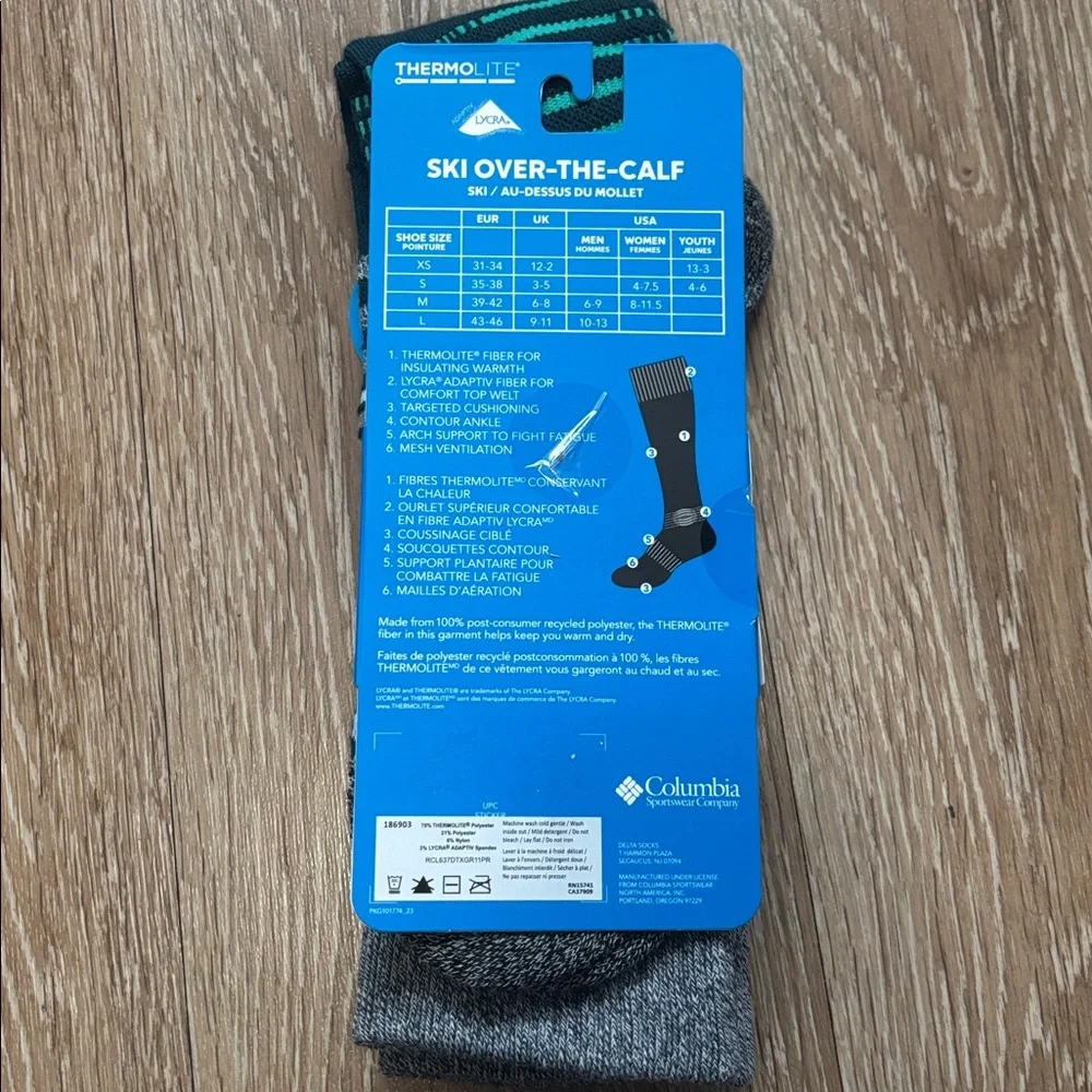 new! Columbia women’s over the calf ski socks, gray/teal, Medium